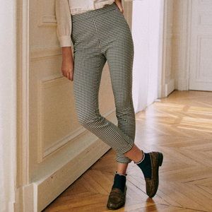 Sezane Clara Trousers High Waist Skinny Leg Pants Houndstooth Size 4 NWT